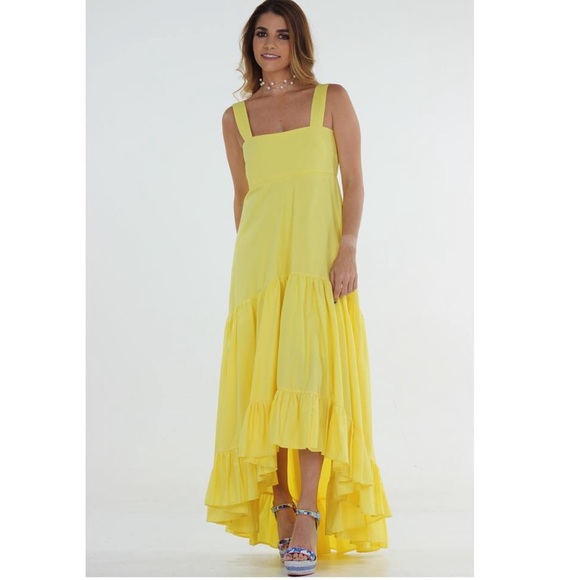 NWT Kleid For Her Neon Yellow High Low Midi Maxi Dress Asymmetrical Size XS - Picture 12 of 13